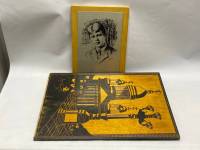 Картина панно металлографика Есенин и резьба по дереву 