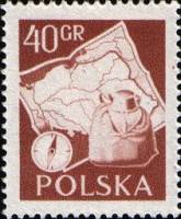 (1956-014) Марка Польша "Карта, компас, рюкзак"   Туризм II Θ