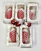 Елочные игрушки шишки в снегу стекло 5 шт 