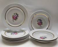 Тарелки столовые 6 шт + суповые 3 шт Красный фарфорист Новгородская обл СССР 1970- е винтаж