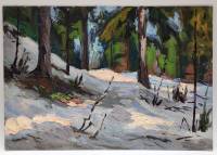 Картина Тулаев В. Н. 1975 г. Пейзаж Хвойный лес зимой № 2 масло картон 35х24 см