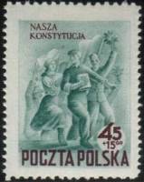 (1952-040) Марка Польша "Демонстрация Конституции (Зеленая, черно-фиолетовая)"   Новая Конституция П
