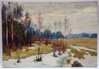 Картина Тулаев В. Н. 1971 г. Начало весны Пейзаж масло картон 30х24 см