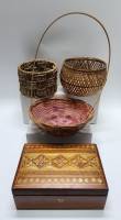 Шкатулка деревянная и 3 плетеные корзины
