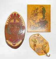 Панно 2 шт + крючки, дерево, СССР, 3 шт