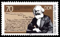 (1983-026) Марка Германия (ГДР) "Маркс и письмо"    100 лет смерти II Θ