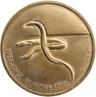 056 Монета Польша 2003 год 2 злотых Угорь Латунь  UNC