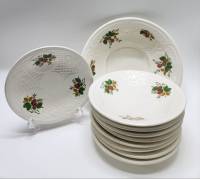 Тарелки 9 шт и салатник малина рифленый фаянс ЗИК Конаково