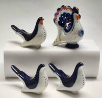 Солонки перечницы 4 штуки ЛФЗ Павлин индюк птички фарфор СССР винтаж