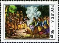 (1977-027) Марка Польша "Костер"    Народные обычаи III Θ