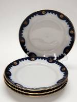 Тарелки десертные пирожковые 4 шт Рига Кобальт позолота (блюдца) 15 см