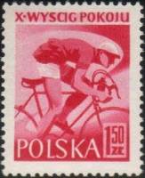 (1957-023) Марка Польша "Велосипедист"   10 Велогонка мира  II Θ