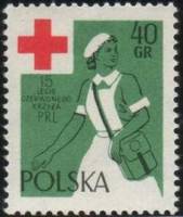 (1959-035) Марка Польша "Медсестра (Зеленая)"   40 лет Красному кресту II Θ