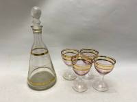 Графин + 4 стопки, стекло позолота СССР