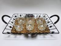 Подноc металл плетеный прямоугольный с ручками и 6 стаканов для виски в коробке