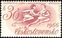 (1966-002) Марка Чехословакия "Фигуристы"    Чемпионат Европы по фигурному катанию, Братислава III Θ