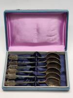 Набор чайных ложек Волга 6 шт мельхиор серебрение СССР длина 13,5 см в коробке