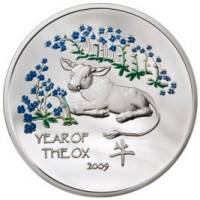 2008 Монета Остров Ниуэ 1 доллар Год быка 2009 год  Серебро Ag 925  PROOF