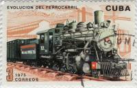 (1975-065) Марка Куба "Паровоз начало ХХ в."    Развитие железных дорог III Θ