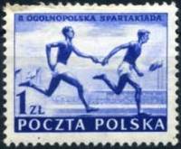 (1954-030) Марка Польша "Эстафетный бег"   2 Всепольская спартакиада №1 III Θ