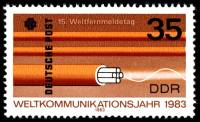 (1983-011) Марка Германия (ГДР) "Оптико-волоконный кабель"    Всемирный год коммуникаций III Θ
