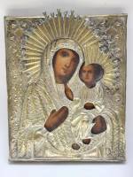 Икона Иерусалимская Божья матерь19 век оклад 18 х 14 см