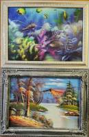 Картины 2 шт декор интерьера масло пейзаж и стерео аквариум подводный мир