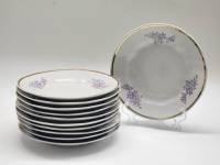 Тарелки десертные 10 штук фарфор Рига СССР винтаж диаметр18,5 см сиреневые цветы
