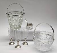 Вазы конфетницы с металлической ручкой 3 рюмки солонка икорница с лопаткой хрусталь СССР винтаж