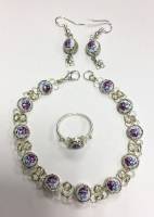 Набор украшений "Финифть", серебрение, серьги, браслет и кольцо (сост. на фото)