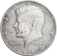 1969d Монета США 50 центов 2. Серебро, 400 Кеннеди Серебро Ag 400  XF