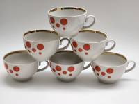 Чашки чайные 6 штук Красный фарфорист оранжевый горошек