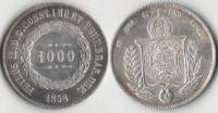 1858 Монета Бразилия 1000 реалов (рейсов)  Серебро Ag 916  XF