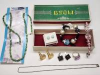 Набор Запонки Браслет Часы женские розовые Цепочка Держатель очков Кольцо Сережки гвоздики зеленые