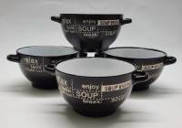 Набор глубоких тарелок супниц бульонниц мисок 4 шт черные стильные современные с ручками новые