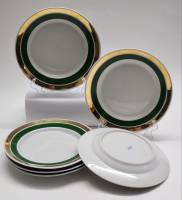 Тарелки десертные 6 шт Красный фарфорист Грузино СССР 1970-е фарфор зеленый кант позолота винтаж