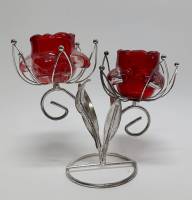 Подсвечник "Цветы", металл, стекло, 15*20 см., СССР (сост. на фото)