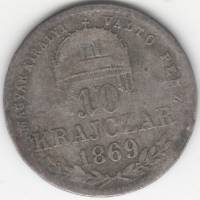 1869 Монета Венгрия 10 крейцеров Франц Иосиф I  Серебро Ag 400  F