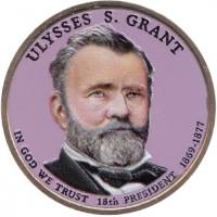 18p Монета США 2011 год 1 доллар Улисс Симпсон Грант  Вариант №1 Латунь  COLOR. Цветная