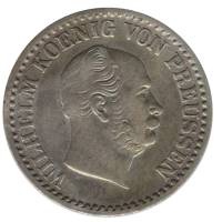 1863A Монета Германия Пруссия 1 грош (1/30 талера) Вильгельм I  Серебро Ag 222  XF