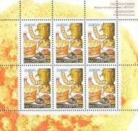 2005-038 Лист 6м 2х3 Россия 8 руб x6 Самовар баранки блины  Гастрономические традиции III O