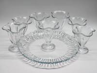 Сервиз для десертов блюдо и 7 высоких креманок стекло сервировка мороженого смузи напитков