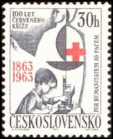 (1963-035) Марка Чехословакия "Красный Крест"    100-летие международного Общества Красного Креста I