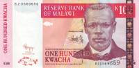 Банкнота Малави 2009 год 100 квача Джон Чилембве   UNC