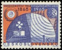 (1965-057) Марка Чехословакия "Спутники связи"    100-летие Международного союза электросвязи II Θ