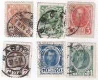 1913-109-111 113-115 Серия Набор марок 6 шт Россия  20 выпуск 300 лет дому Романовых II Θ