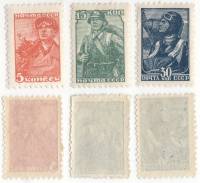 1939-38-40 Серия Набор марок 3 шт СССР Перф греб 11¾:12¼, печ типогр  Станд выпуск Август III O