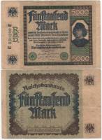 1922 Банкнота Германия 5 000 марок  3-й выпуск  F