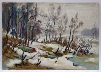 Картина Тулаев В. Н. 1983 г. Берег реки зимой Пейзаж масло картон 35х25 см