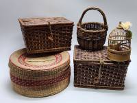 Шкатулки плетеные 3 шт корзиночка и декор птицы в клетке